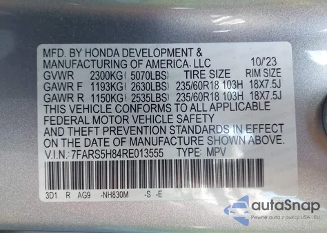 2024 Honda Cr-V Hybrid Sport-L из США, поврежденный, VIN 7FARS5H84RE013555